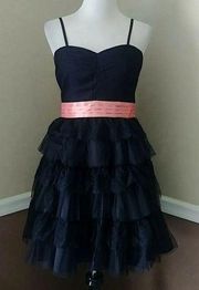 NEW Minuet Black Mesh & Lace Short Tiered Fit & Flare Modcloth Party Dress M