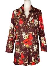 Dennis Basso Water-Resistant Button-Front Floral Jacket Lining Pockets Sz L