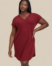 Waffle Knit Henley Short Sleeve Nightgown Maroon Size 00