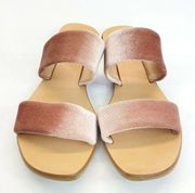 Saks Fifth Avenue Velvet Sandals Pink Size 6 Flat Open Toe Slides Summer Shoe