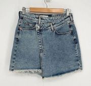 Mango MNG Asymmetric Denim Skirt Raw Hem Light Wash Blue Women's Small