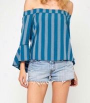 𝅺GENTLE FAWN Off Shoulder Striped Bell Sleeve Top M