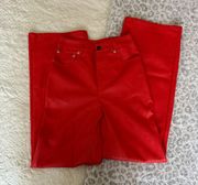 Red Straight Leg Leather Pants 