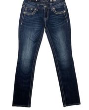 Miss Me Jeans Womens Size 27 Mid Rise Easy straight Denim Fleur De Lis Pockets