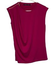 Women's Ivanka Trump Fuchsia Hot Pink Sleeveless Blouse Zipper Shoulder Size MED