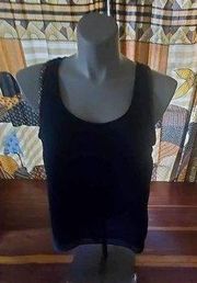 Ark and Company size large sleeveless, sheer top blue with gold beading