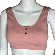 Lucky Brand Sports Bra Womens Large Pink Scoop Neck Crop Top Workout Athleisure