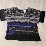 NWT Line & Dot Black and Blue Patterned Blouse
