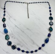 Chico's Blue Beaded Silver Tone Long Necklace