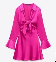 Satin Effect Dress Fuchsia Pink NWT Size XS Vacation Wedding Guest Cocktail