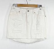 Vanilla Star White Denim Distressed Raw Hem Jean Mini Skirt Women's Size 7