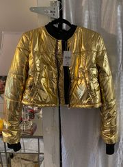 gold cropped puffer jacket