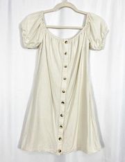 L’Academie X Revolve Button Front Puff Sleeve Mini Dress: Natural Beige Tan