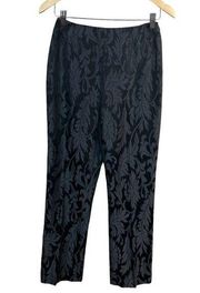 Max Mara Pants 6 Womens Black Gray Leaf Virgin Wool Silk‎ Blend Straight Leg