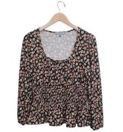 Large Good Luck Gem Floral Peplum Scoop Neck Top Blouse