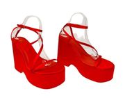 Zara Blogger Fave Red Wedge Platform Strappy Heeled Sandals US 12/EU 42