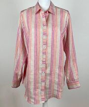 NWOT Foxcroft Easy Care 100% Linen Havana Striped Top Pink/Orange/Tan Size 10