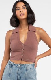 NWT Tilly’s RSQ Solid Johnny Collar Womens Halter Sweater - Brown 