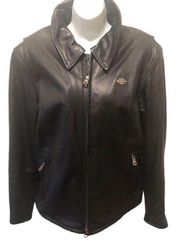 Harley~Davidson Leather Jacket Sz. XL Big Logo Zipper Cuff Pockets Lined Women