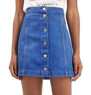 Topshop Moto Denim Jean Button Front Mini Skirt Blue Cotton Medium Wash Size 30