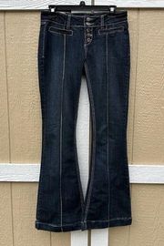 1st Kiss Denim Flare Jeans Thick Stitching Junior’s Size 7 Y2K Stretch Low Rise