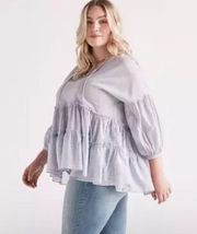 Lucky Brand Tiered Peasant Top in 2X puff sleeve