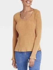 Women's Slim Fit Long Sleeve Ribbed T-Shirt - Knox Rose Brown Medium