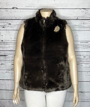 Liz Claiborne NWT Size XL Brown Faux Fur Zip Front Reversible Vest Jacket