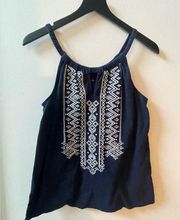 Merona sleeveless mixed media blouse, navy blue, size medium