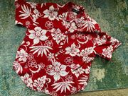 Vintage 90s Impressions red white Hawaiian floral button down blouse, size XL