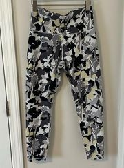Grey/Black/Yellow floral pattern leggings in size Large