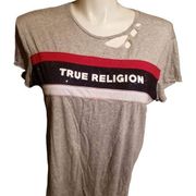 True Religion  World Tour gray T-shirt distressed in front size medium