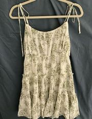 Blu Pepper: Cream with green roses Sundress- lightweight, ruffles- size M