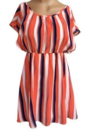 Very J Orange and navy striped open sleeve dress size small