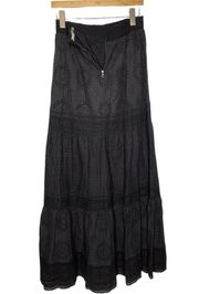 Alice+Olivia Reise Linen Eyelet Tiered Maxi Skirt in Black Size 6