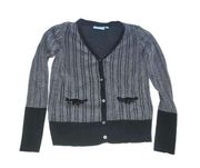 Simply Vera Grey and Black Striped Jeweled Sweater