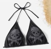 NWOT  black triangle string skull rhinestone bikini - small