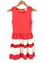 LOVE...ADY Coral Party Dress With Zipper Size Small Cute Striped Summer Dress