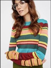 Free People NWOT  Show Off Your Stripes Pullover Size XS Colorful Boho