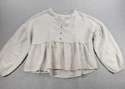 Fantastic Fawn Womens Top Sz L Cream Peplum Henley Balloon Sleeve Drop Shoulder