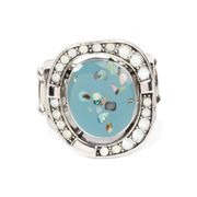 NWOT BEACH BIJOU - BLUE SHELL-LIKE IRIDESCENT FLECK SILVER RING -