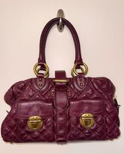 Y2K '06 MARC JACOB Quilted Burgundy Leather Venetia Satchel Handbag Purse Red Md.