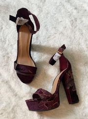 Beautiful Velvet Ankle Strap 90s Platform Chunky High Heels Sandals