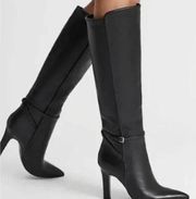 Reiss Caitlin Leather Knee High Boots Black Leather Size 39