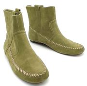 NEW Anthropologie Latigo Olive Green Suede Moccasin Boho Bootie Women’s Size 10