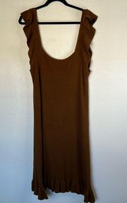 NWOT House of Harlow 1960 Light Brown Knit Ruffle Hem Scoop Sleeveless Dress XL