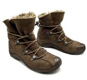 Merrell Vibram Womens Forecast Tug Leather Chocolate Boots Size 7 Sherpa Lined