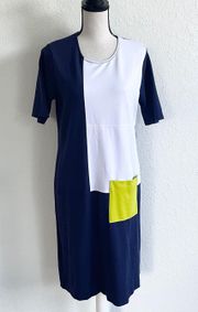 Women’s Navy White Short Sleeve Colorblock Ponte Knit Dress 