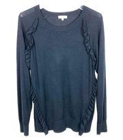 Reiss Leigh Ruffle Front Jumper Sweater Pullover Crewneck Navy Size Medium