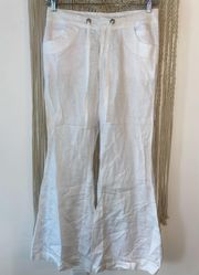 Y2K White flared Linen low rise pants by  jeans, like new size 7/8 with drawstring